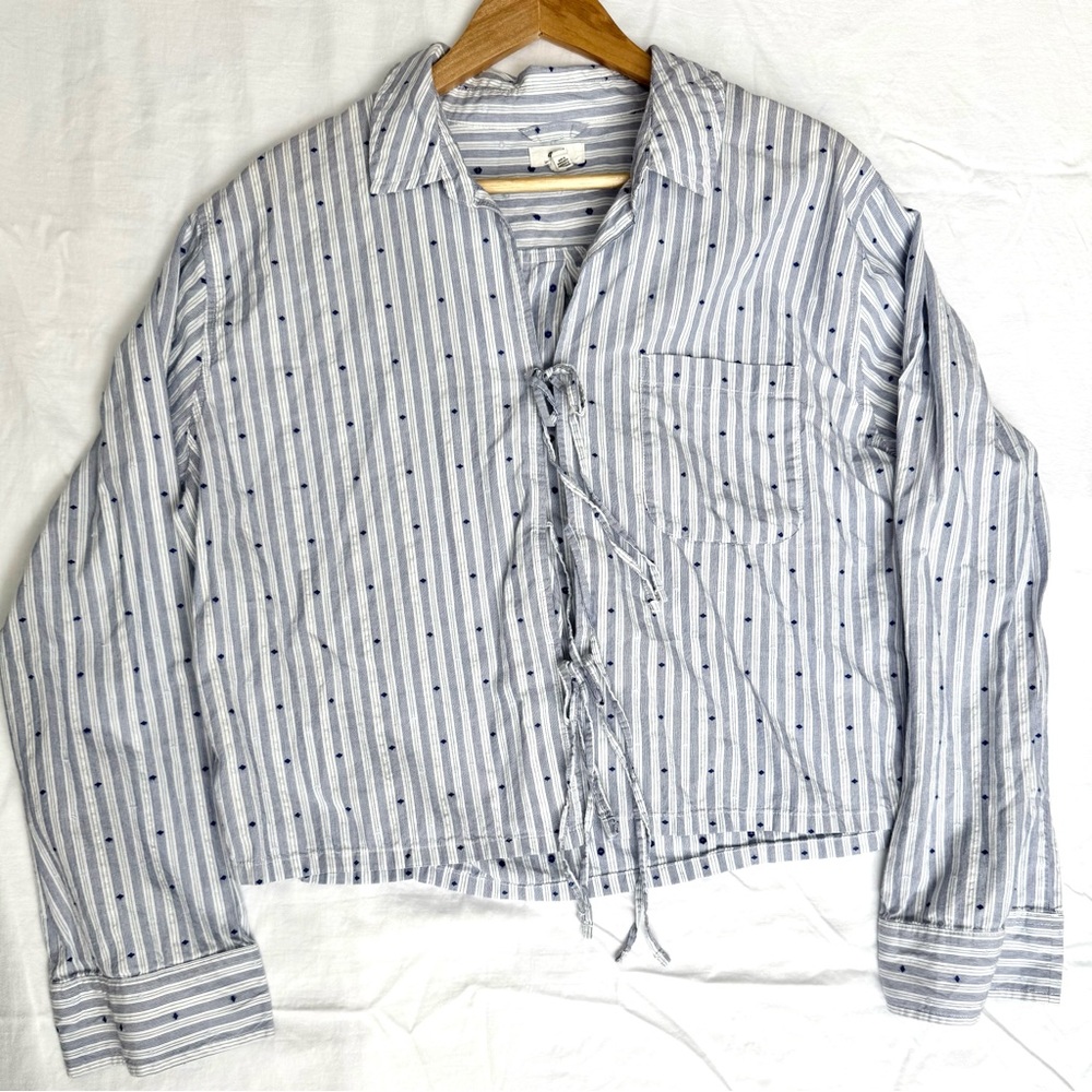 Aerie Cropped Striped Button-Up Shirt with Tie Front